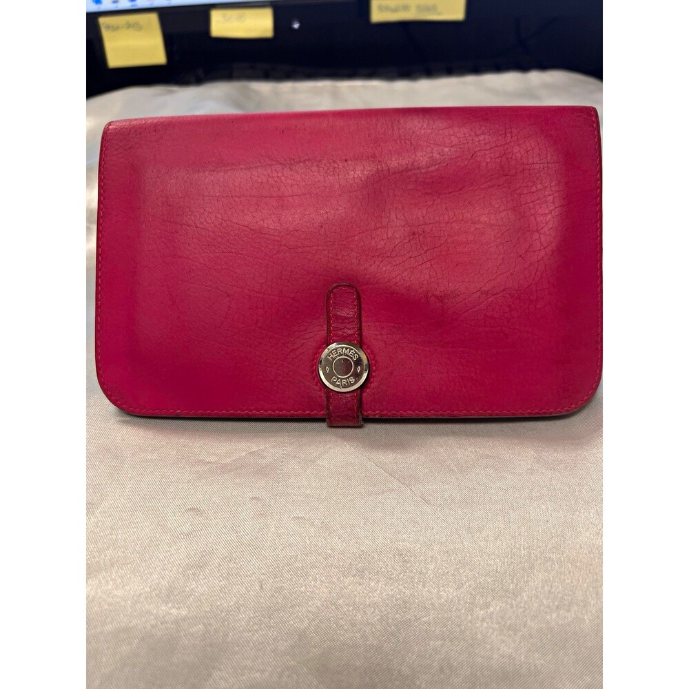 Hermes Dogon Duo GM Pink Togo Leather Wallet Removable Pouch Authentic w/COA